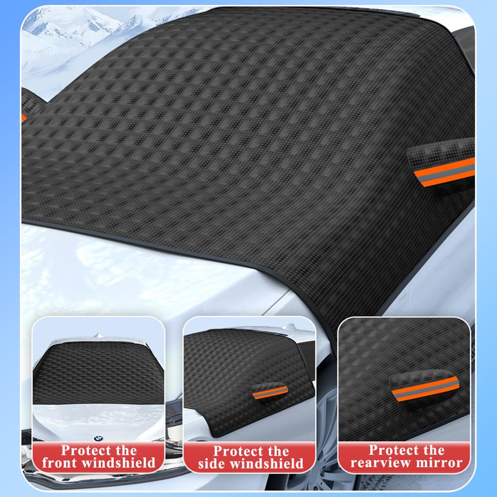 Anyingkai Couverture Pare-Brise Voiture,Protection Pare Brise Hiver,Bâche Pare Brise Protection Magnétique,Bache Voiture Anti Givre Repliable,pour et Neige, Soleil, Poussière