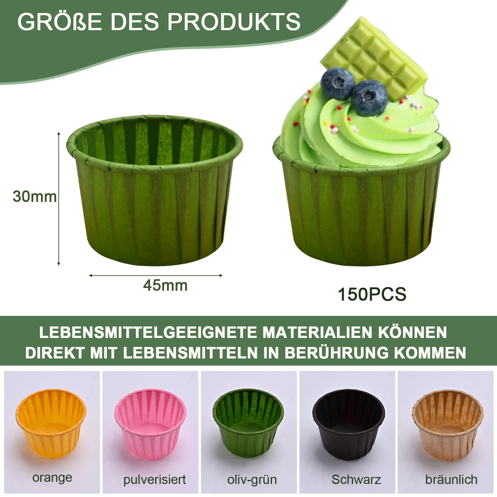 Foremki do babeczek, 150 sztuk foremek do muffinek, 4,5 × 3 cm | Papierowe foremki do pieczenia na Boże Narodzenie, wesele, urodziny, imprezę
