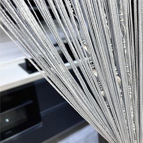 Miniatura 7 de Cortina decorativa para puerta, pared, ventana, 39.37 x 78.74 pulgadas (100 x 200 cm), diseño de borlas y cuentas, adecuada para división de