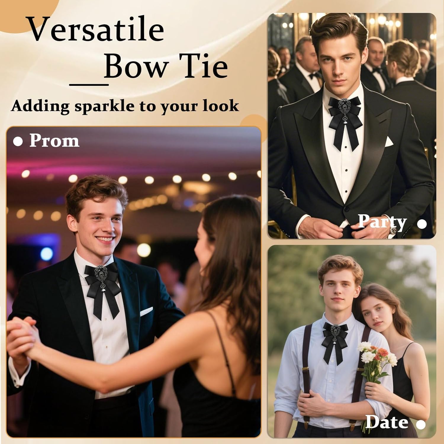 Rhinestone Bow Ties for Men, Sparkle Mens Bowtie Adjustable Men's Bowties for Wedding Prom Party Date - Image 4