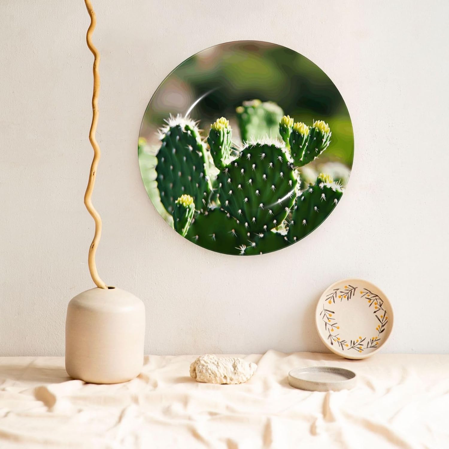 Cactus Fresh Style Ceramic Plate Display Home Display With Stand Wall Hanging Plate For Home Decor 10 Inch