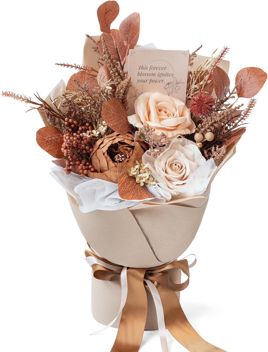 TINGE TIME Preserved Flowers Bouquet, Flowers for Delivery, Birthday Gifts for Women, Eternal Roses Bouquet for Grandma Wife Anniversary (Nude Color & Pale Coffee)