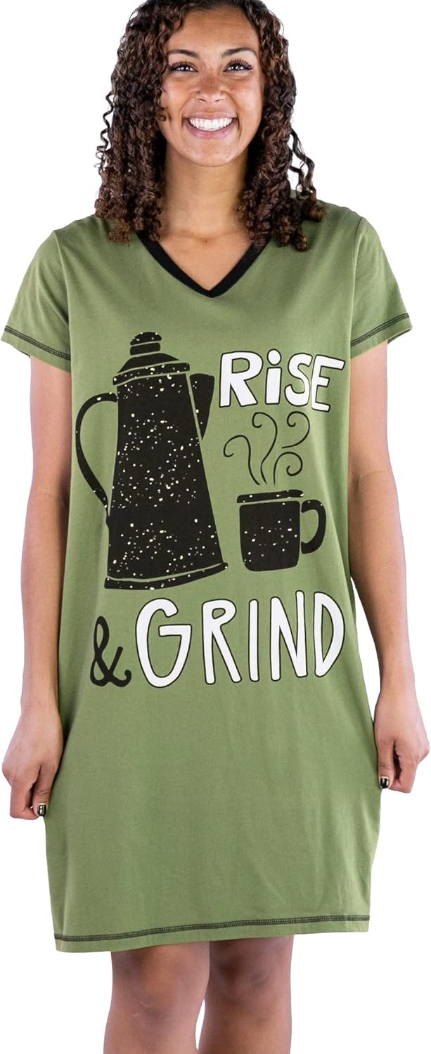 Lazy One Women's Nightgown, Funny V-Neck Sleep Shirt for Women, Novelty Pajama Shirts