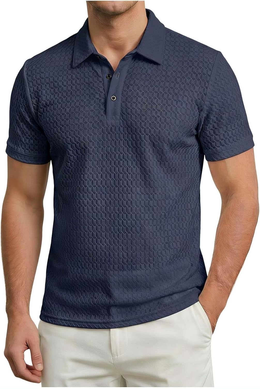 Men's Textured Golf Shirts Fashion Casual Business Tee Short Sleeve Solid Tops Summer Trendy Tshirt Sports Polo Shirt