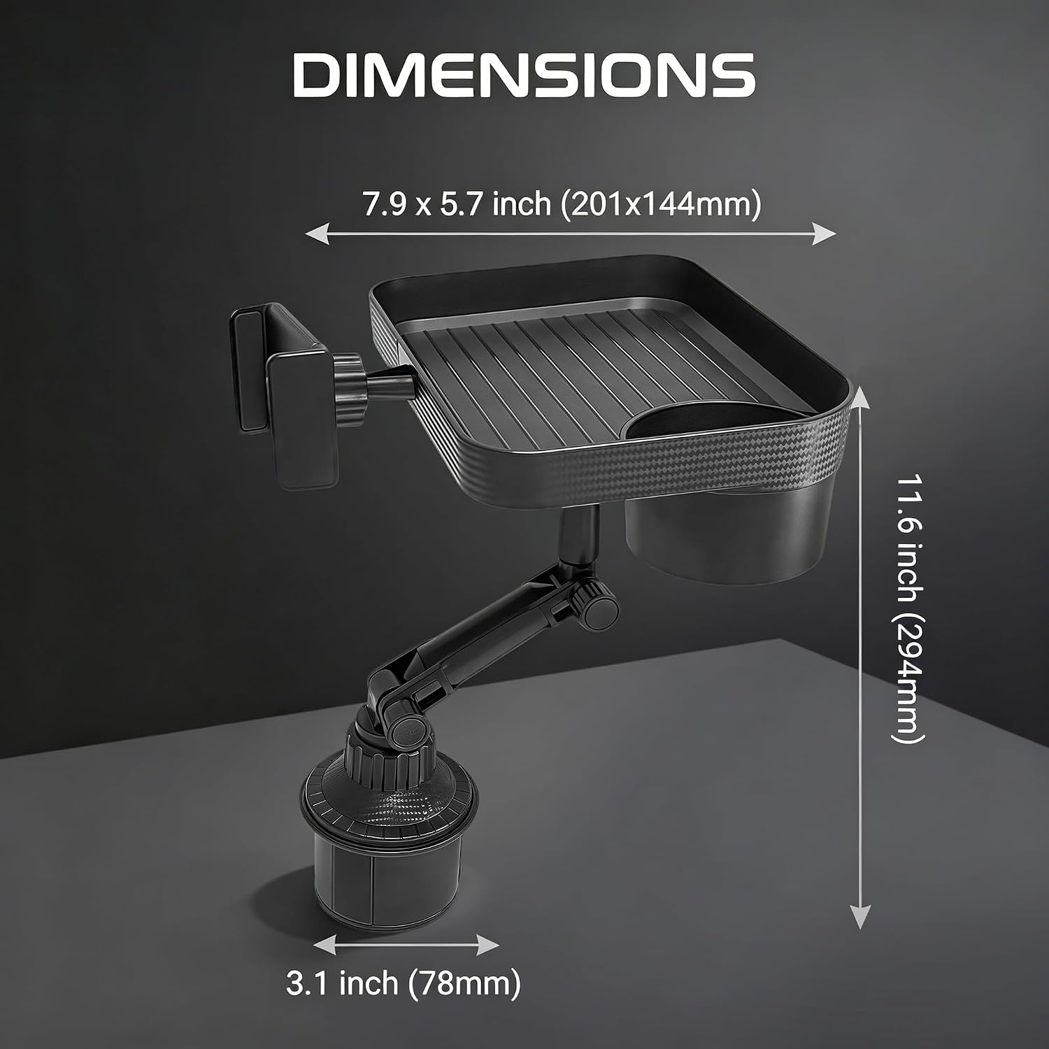 Car Cup Holder Tray,Car Food Tray with Cup Holder, 9.5 inch 3 in 1 Detachable Car Cup Holder Tray Table, Portable Car Eating Tray Table for Road Trips, Automotive Cup Holder Expander