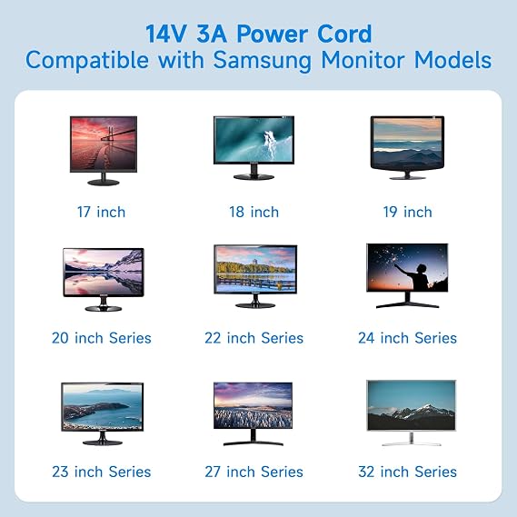Samsung Monitör için 14V Güç Kaynağı, 14V 3A 2.5A 2.14A 1.78A 42W AC DC Adaptör Samsung 15 17 18 19 20 22 23 24 27 Ekran TFT LED LCD TV Monitör için
