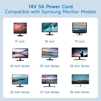 Samsung Monitör için 14V Güç Kaynağı, 14V 3A 2.5A 2.14A 1.78A 42W AC DC Adaptör Samsung 15 17 18 19 20 22 23 24 27 Ekran TFT LED LCD TV Monitör için