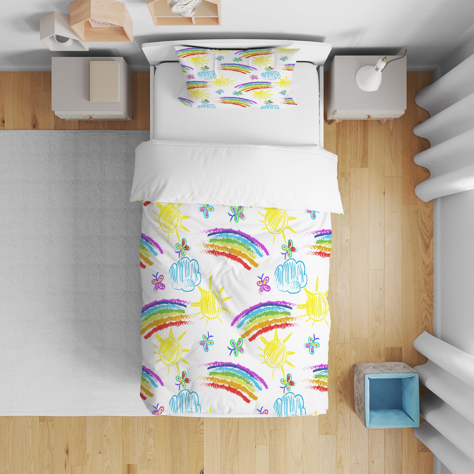 PORJDN Rainbow Girls' Children's Bedding Set, Pillowcase 90 x 190 cm, Duvet Cover 40 x 60 cm - Image 2