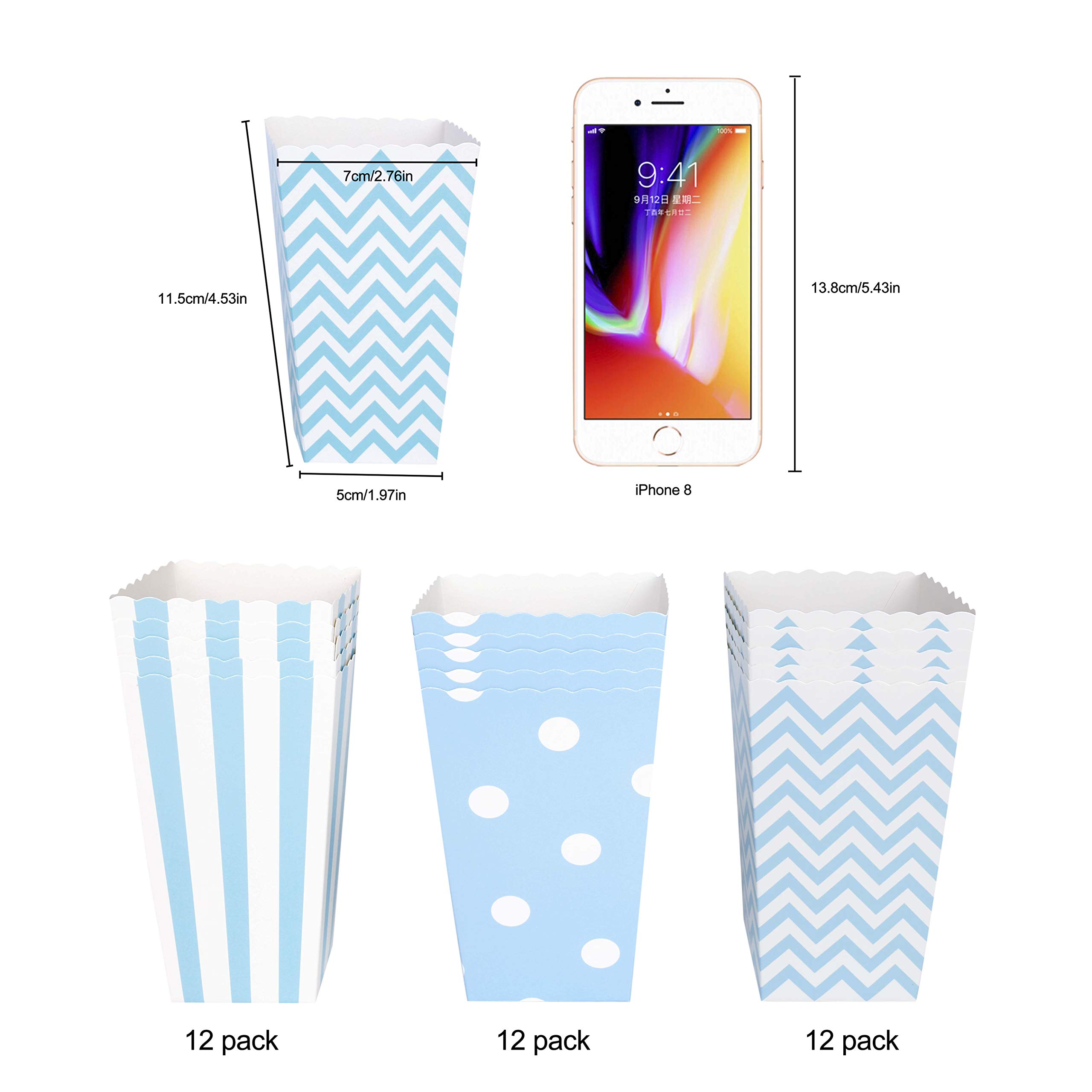QIMEI-SHOP Caja de Palomitas de Maíz 36 Piezas Bolsas Bolsa de Palomitas para Los Bocados del Partido Los Dulces Las Palomitas y Los Regalos 12 * 7 cm