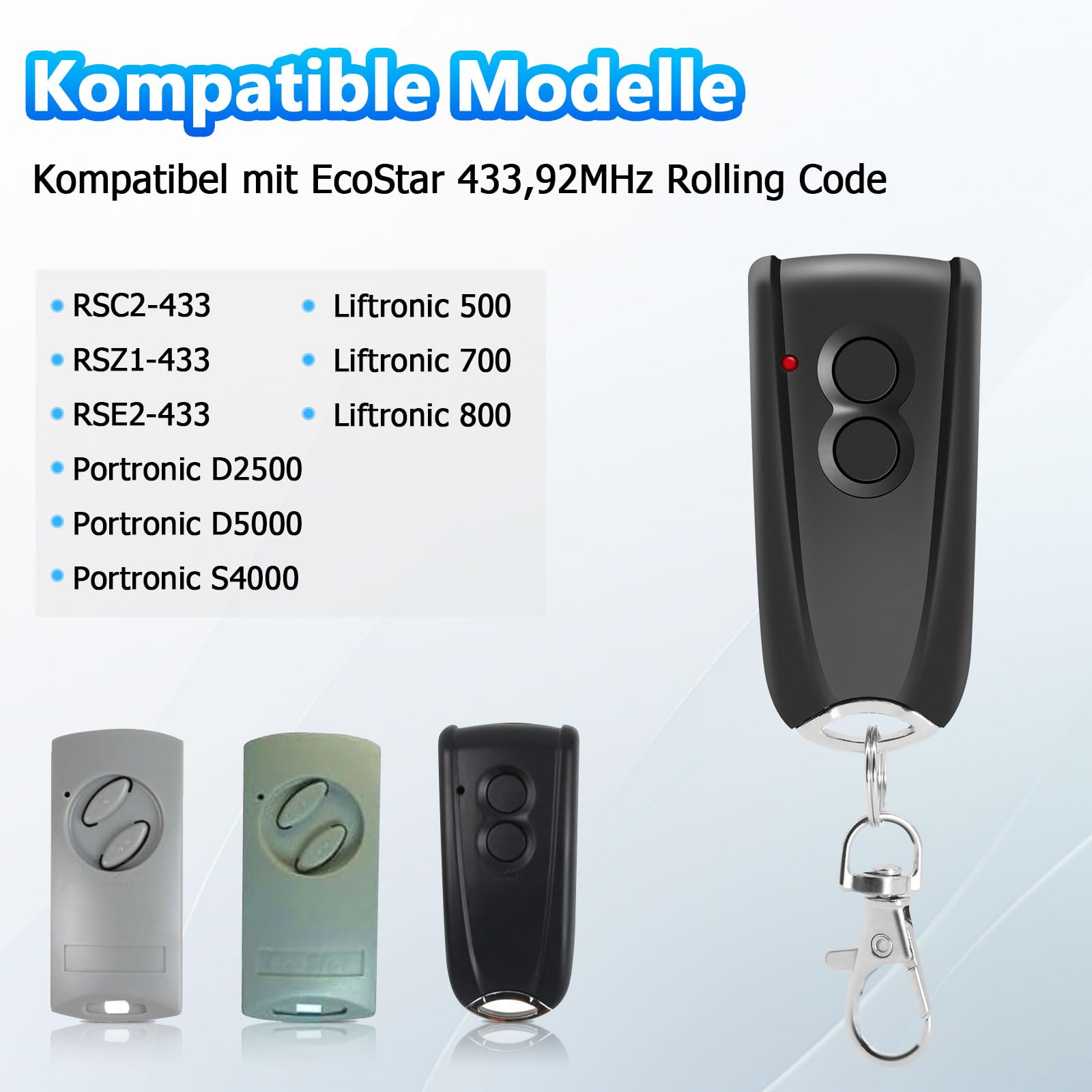 3 pezzi 433,92 MHz Telecomando per Porta da Garage per Hormann EcoStar RSC2-433 RSE2-433,RSZ1-433,Hormann Liftronic 500/700/800 per Portronic D2500/D5000/S4000（luce rossa）