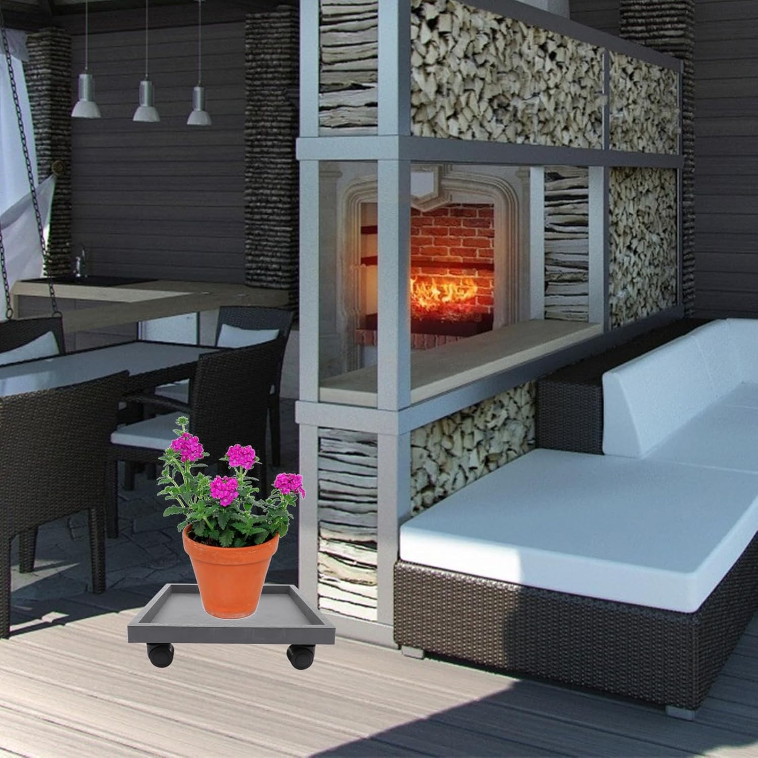 1pc Model Moveable Plant Pot Tray Drip Trays Square Resin Flowerpot Stand Grey