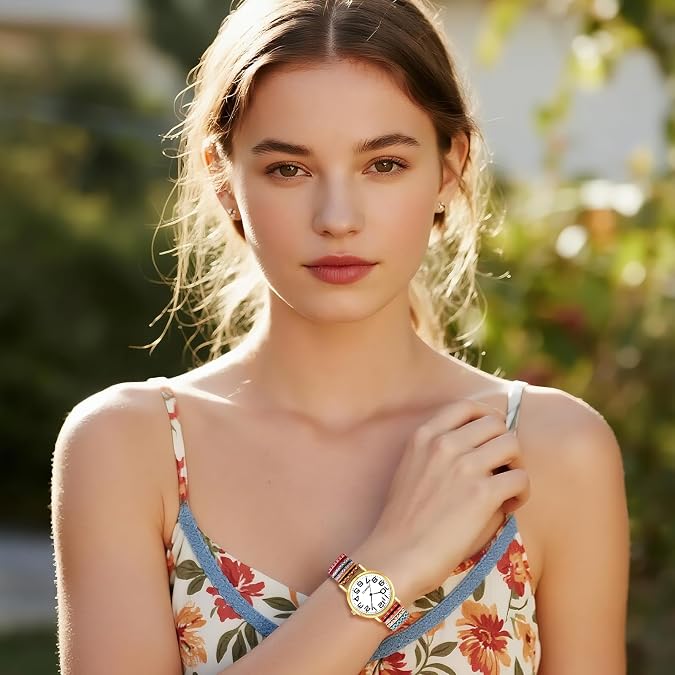 Lancardo Bohemian Elastic Band Watch: Quartz Easy-to-Read Arabic Number Strentch Stainless Steel Strap Ideal for Everyday Wear