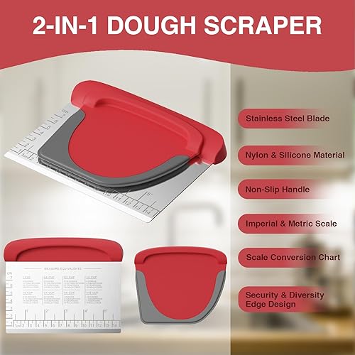 Miniatura 2 de Raspador de banco para cortar masa, raspador de bollería para pan, pastel, pizza, cuchillo de banco, raspador de masa de cocina para hornear,