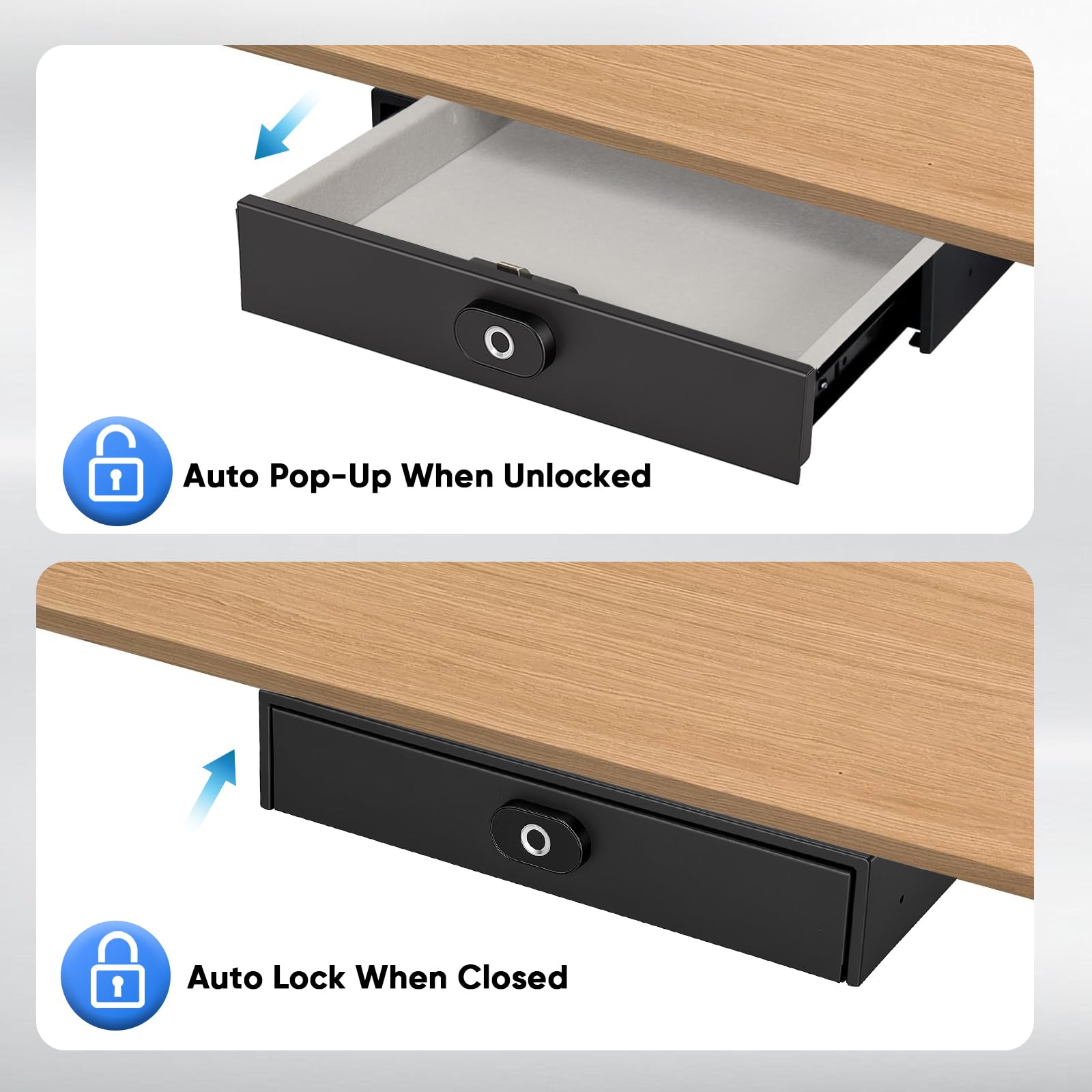 Coffre Fort Discret Sécurité par Empreinte Digitale Tiroir 35×28×7 cm | Petit Coffre Fort avec USB-C Verrouillage Automatique et Rails Silencieux pour Maison Bureau Hôtel et Armoire