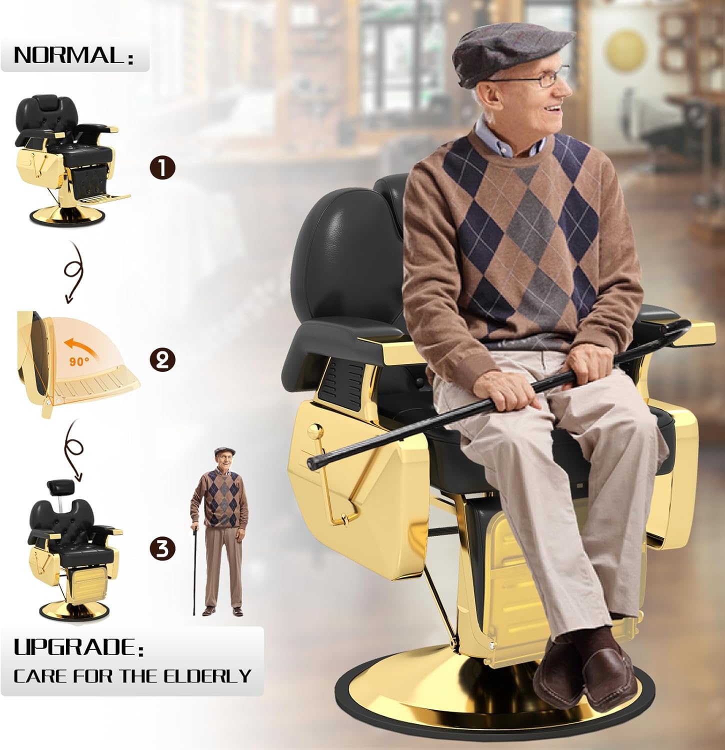 Artist hand Vintage Barber Chair, Professional Reclining Salon Chair with 360° Swivel & 140° Recline, Heavy Duty Gold Frame Styling Chair for Barbershop, 400 lbs Capacity, Black & Gold