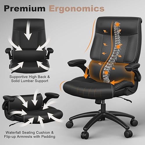 Miniatura 5 de Youhauchair Silla de oficina ergonómica grande y alta, silla de escritorio ejecutiva de piel sintética de 500 libras con soporte lumbar y