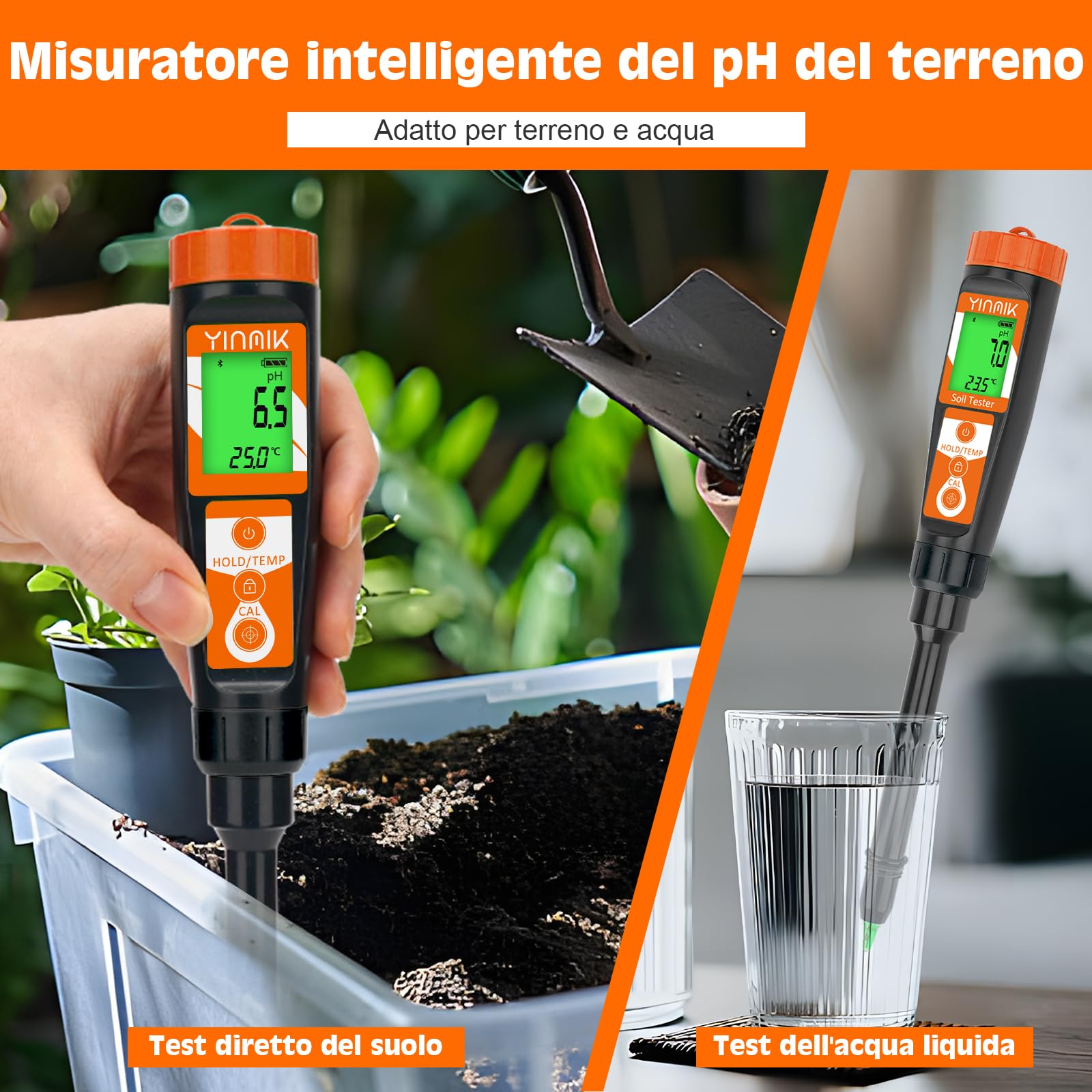 YINMIK Misuratore pH Terreno Professionale con Sonda Avanzata pHmetro di Precisione per Suolo, Acqua Alimenti | Kit Test pH Terreni con Strumento di Misurazione per Orto e Giardinaggio