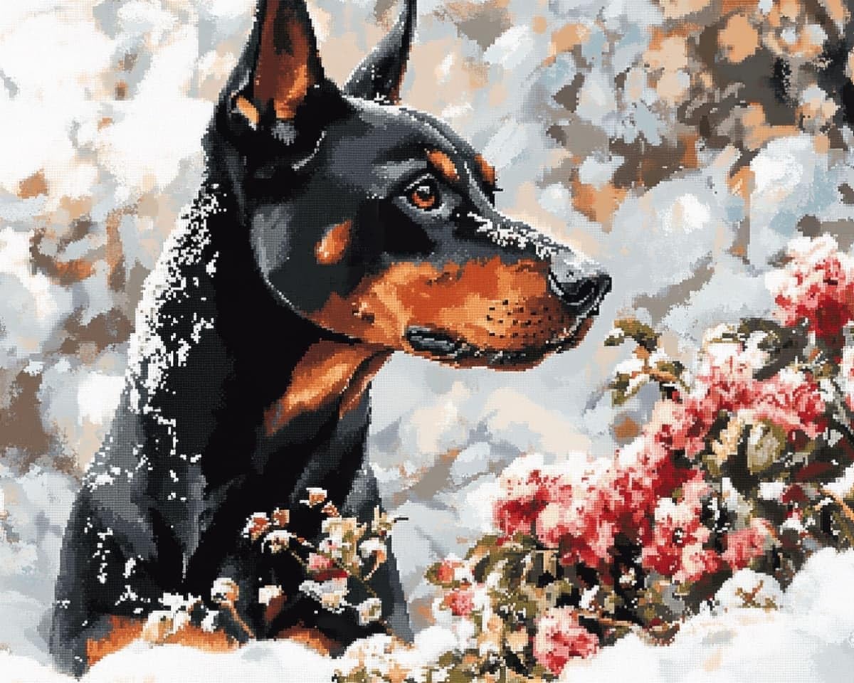 AxiangziK Cross Stitch Kits for Adults Beginners,Doberman Pinschers in the Snow Pre Printed Full Embroidery Patterns,16x20in DIY Needlepoint Cross Stitch Kits Adults,Home Wall Decor Art Craft Gifts