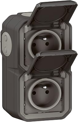 LEGRAND – Prise Etanche Double IP55 avec Terre Plexo – Prise 2P+T 16A Complète avec Volet – Pour Pose en Apparent – Montage Vertical – Fabriqué En France – Anthracite
