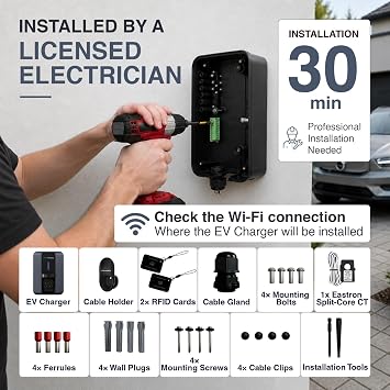 VELOX | Electric Vehicle Charger | Untethered | Type 2 | Single Phase | Level 2 Wall Mount EV Home Charger | Compact 255×180×105mm (Antracite Grey, 7,4 kW)