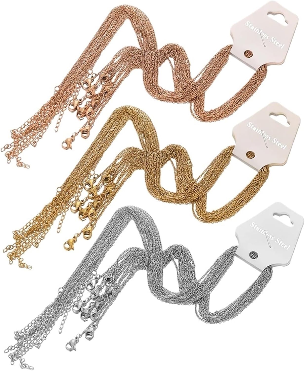 Application 40pcs 45+5cm Stainless Steel Bulk Jewelry Adjustable Chains chokers DIY Crafts(Rose gold 1.5mm)