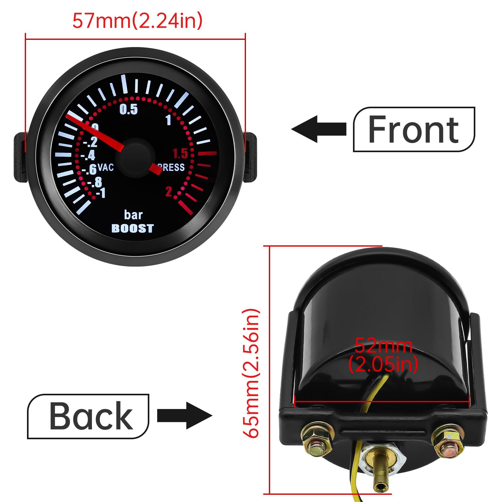 2" 52mm Bar LED Light Boost Meter Zeiger Kit Druck Turbo Ladedruckanzeige Meter DC 12V Digital Turbo Boost Messgerät Universal