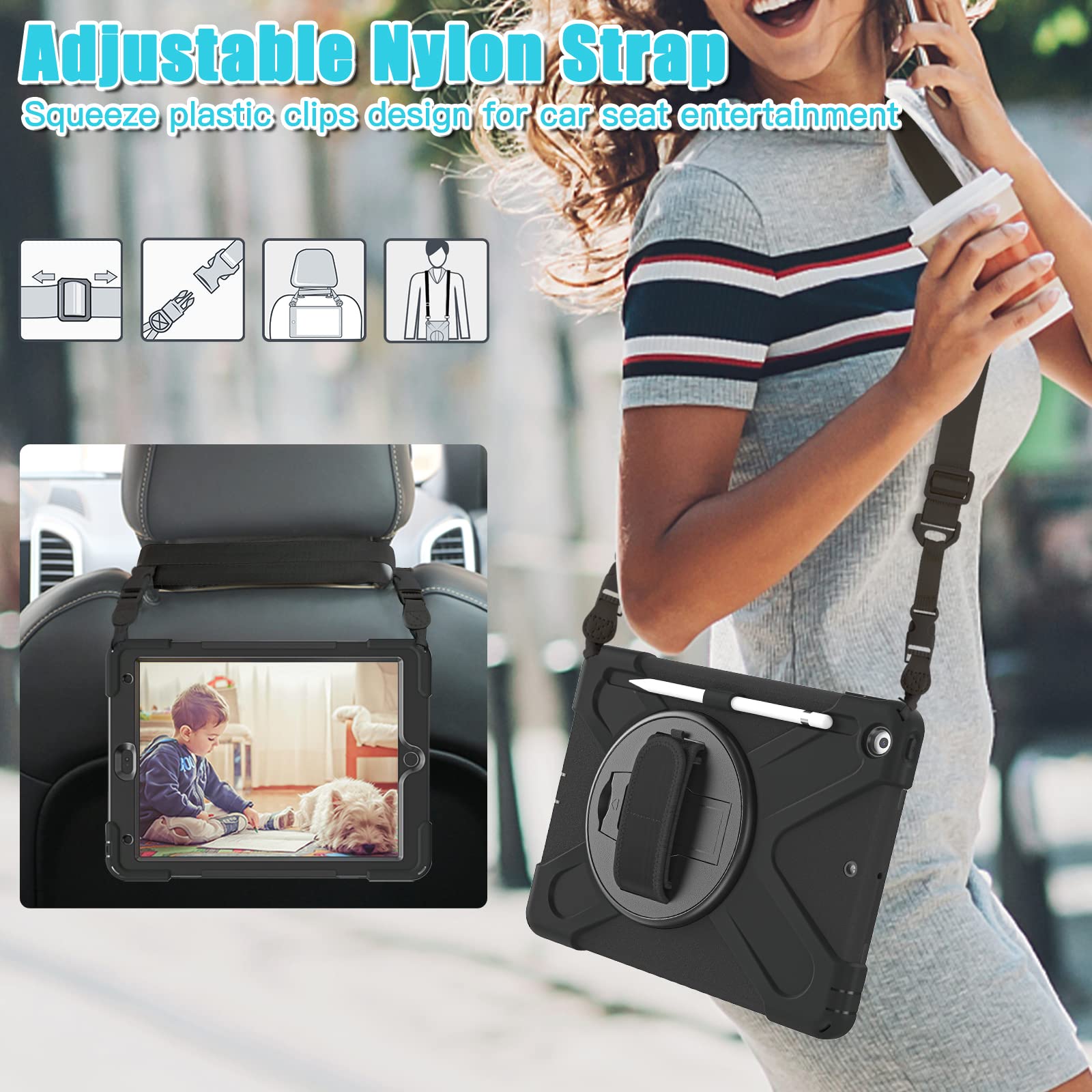 Custodia IPad 10.2 Junfire - Girevole 360° Con Portapenne
