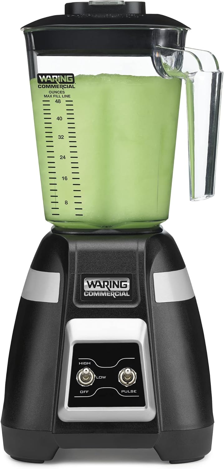 Waring Commercial BB300 Blade 1 HP Blender Toggle Switch Controls with Pulse feature with 48 oz BPA Free Copolyester Stacking Container, 120V, 5-15 Phase Plug ,Black Waring Commercial BB300 Blade 1 HP Blender Toggle Switch Controls with Pulse feature with 48 oz BPA Free Copolyester Stacking Container, 120V, 5-15 Phase Plug ,Black