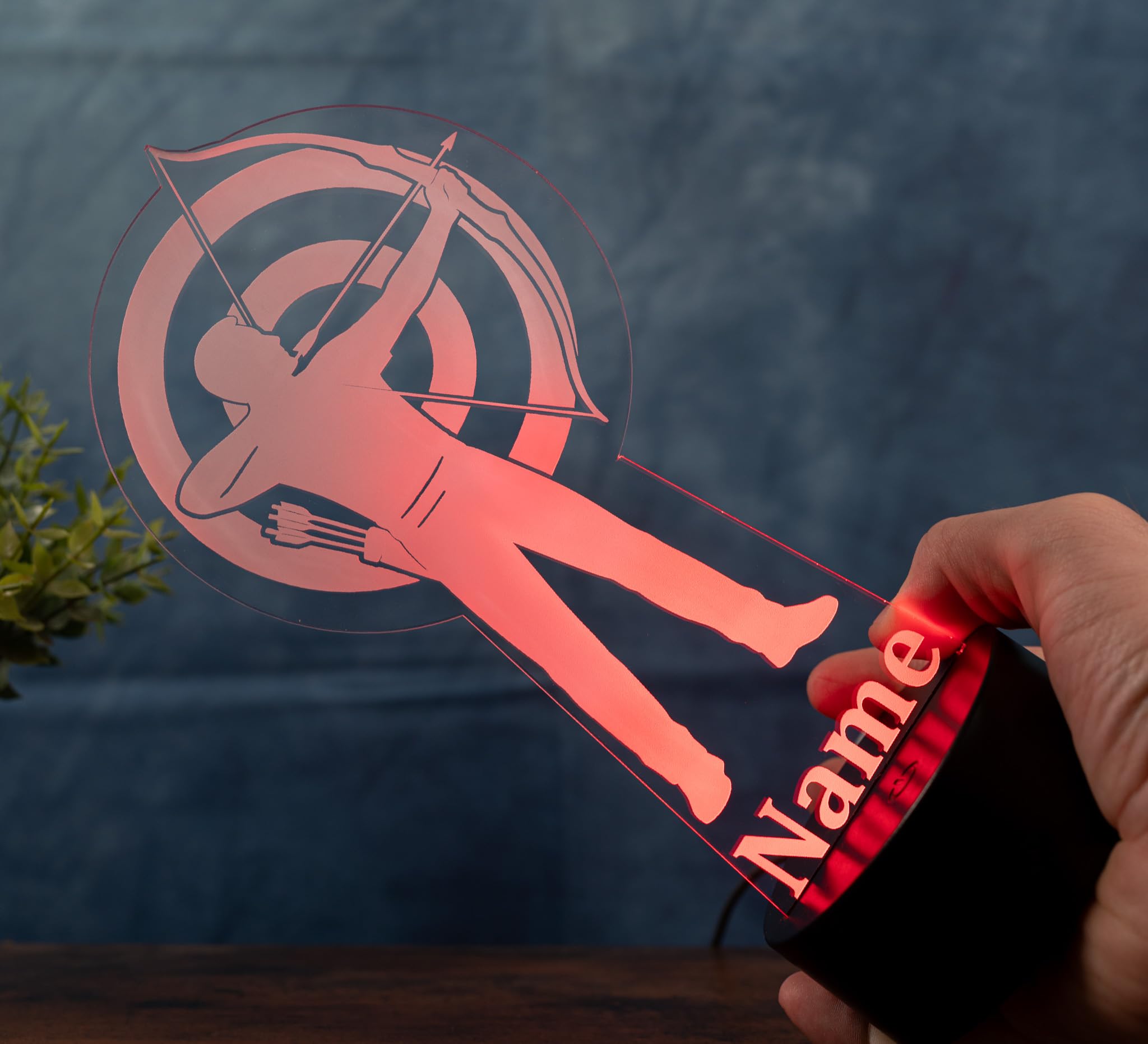 Bogenschütze Lampe personalisiert – LED Nachtlicht mit Name | Geschenk für Männer im Bogensport | Archery Light Deko für Kinderzimmer, Schlafzimmer & Schützenverein