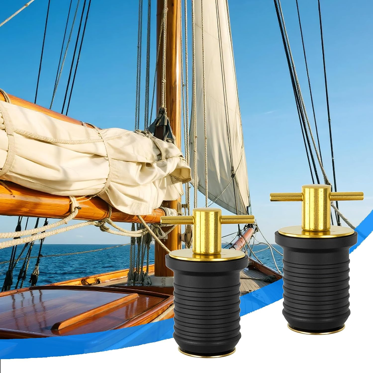 2Pcs Boat Drain Plug with T Handle, Brass Drain Twist Plug for 1 Inch Drains, Rubber Seal Design Boat Plugs for Yachts Kayaks