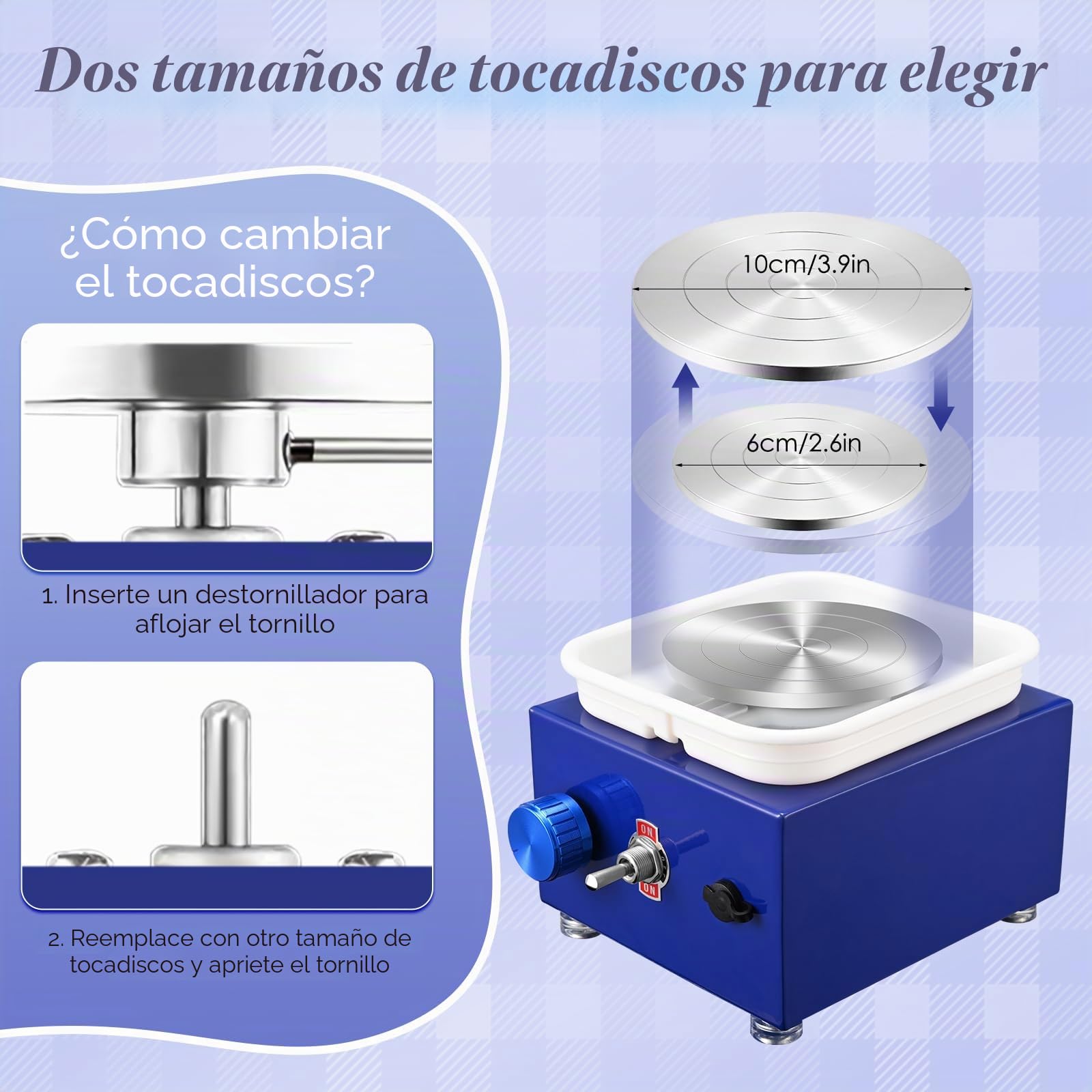 Mini Rueda de Cerámica, 2000RPM Máquina Eléctrica de Cerámica con Lavabo Extraíble de ABS y Placas de 10/6,5 cm y para cerámica de Arcilla, Kit Ceramica para Niños, Adultos Y Principiantes
