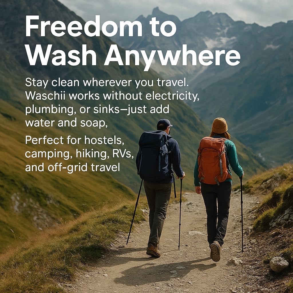Waschii Pocket-Sized Travel Clothes Washer for Camping, Hostels & Vanlife – Compact, Leakproof, Eco-Friendly – No Power or Sink Needed