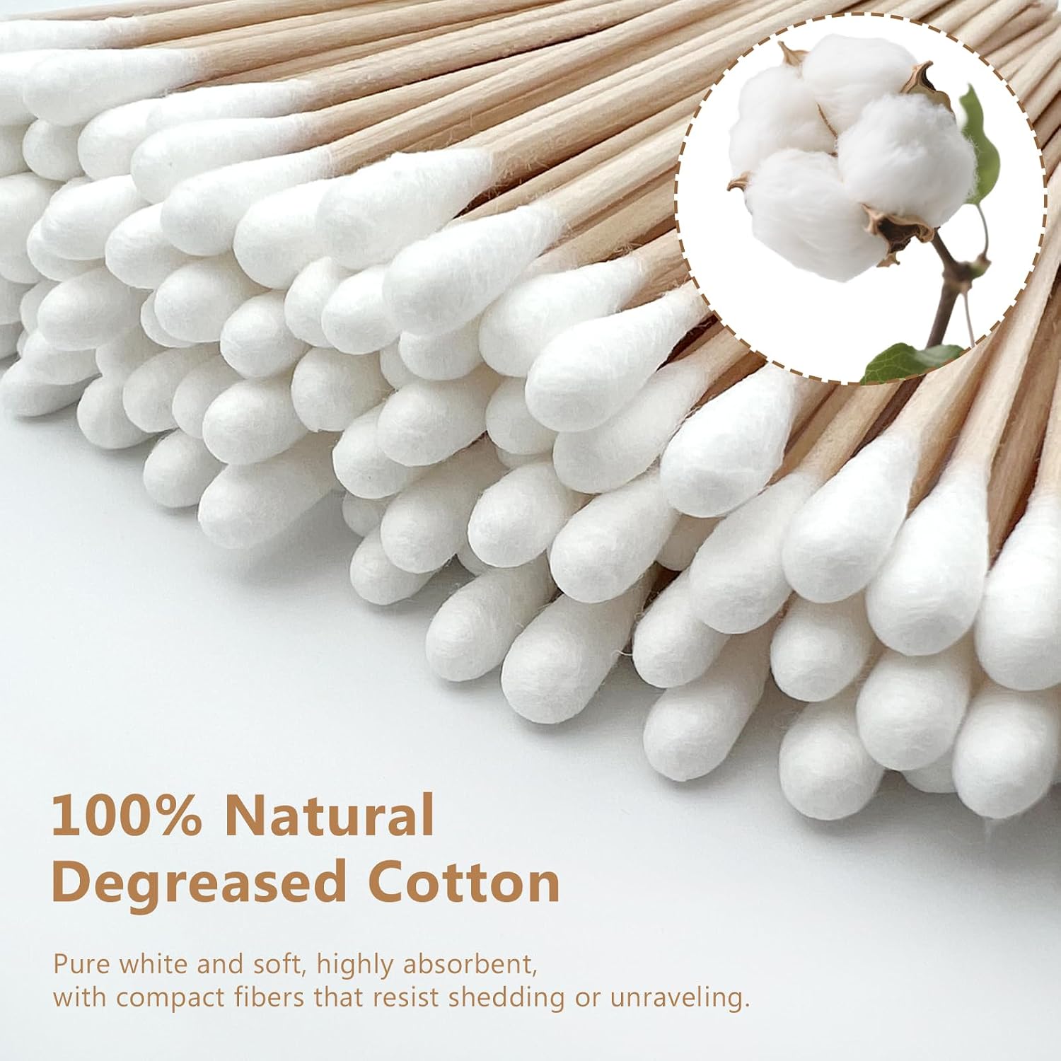 300pcs Wooden Cotton Swabs – Long Handle Cotton Tipped Applicators for Makeup Removal, Gun Cleaning, Eyeshadow Detailing & Multipurpose Household Use