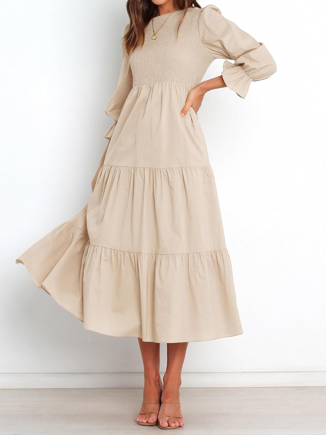 BTFBM Women Casual Long Sleeve Crew Neck Fall Dress Bohemian Relaxed Fit Floral Flowy Maxi Dresses Tiered Cocktail Dress - Image 2