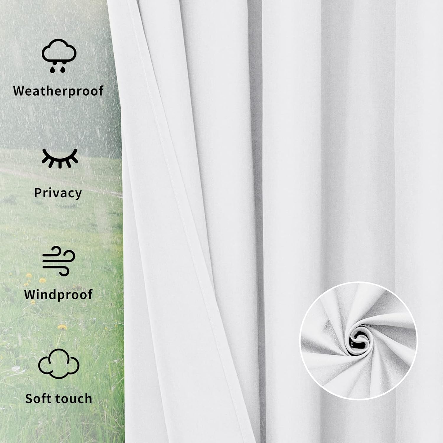 Easy-Going Outdoor Curtains Waterproof Windproof Weatherproof Curtain for Patio, Cabana, Porch, Pergola and Gazebo, Grommet Top and Tab Bottom Drape, 1panel, 54x84 inch, White - Image 6