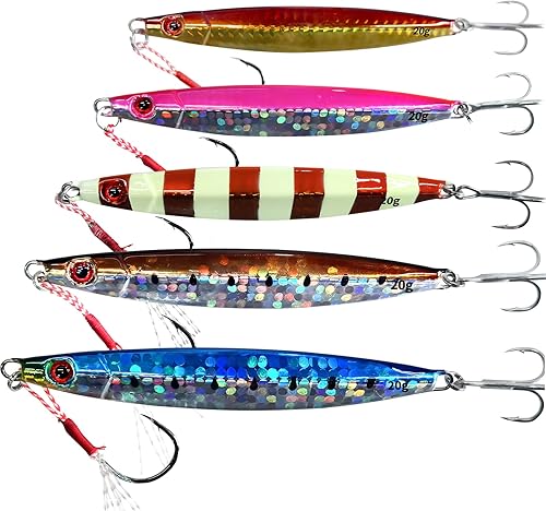 XBLACK Hard Fishing Lures Jigging Bait Sinking Metal Spoons Set 5PCS with Tackle Box for Bass Pike Walleye Perch Fishing in Saltwater Freshwater,