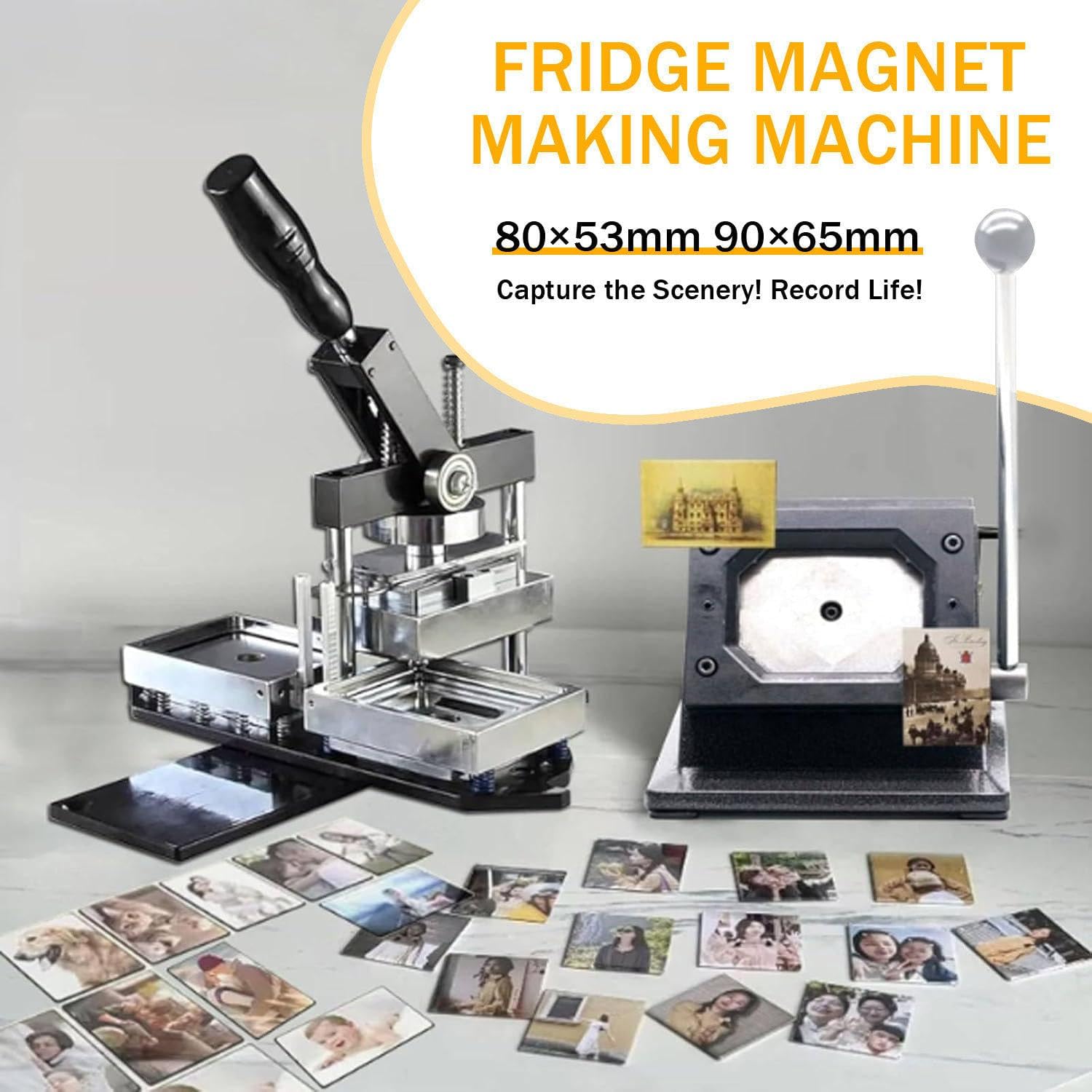 DIY Square Magnet Maker Machine - Rectangle Fridge Magnet Set with Button Badge Machine, Paper Cutter & 100 Supplies - Perfect for Custom Badge Creation 80×53mm