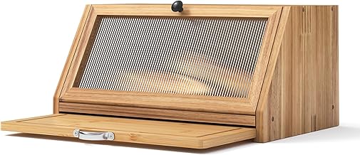 YOUDENOVA Wooden Bread Box with Cutting Board, Wooden Bread Box, Salt and Pepper Box, 39 x 25 x 20 cm (L x W x H) cm, Natural Wood