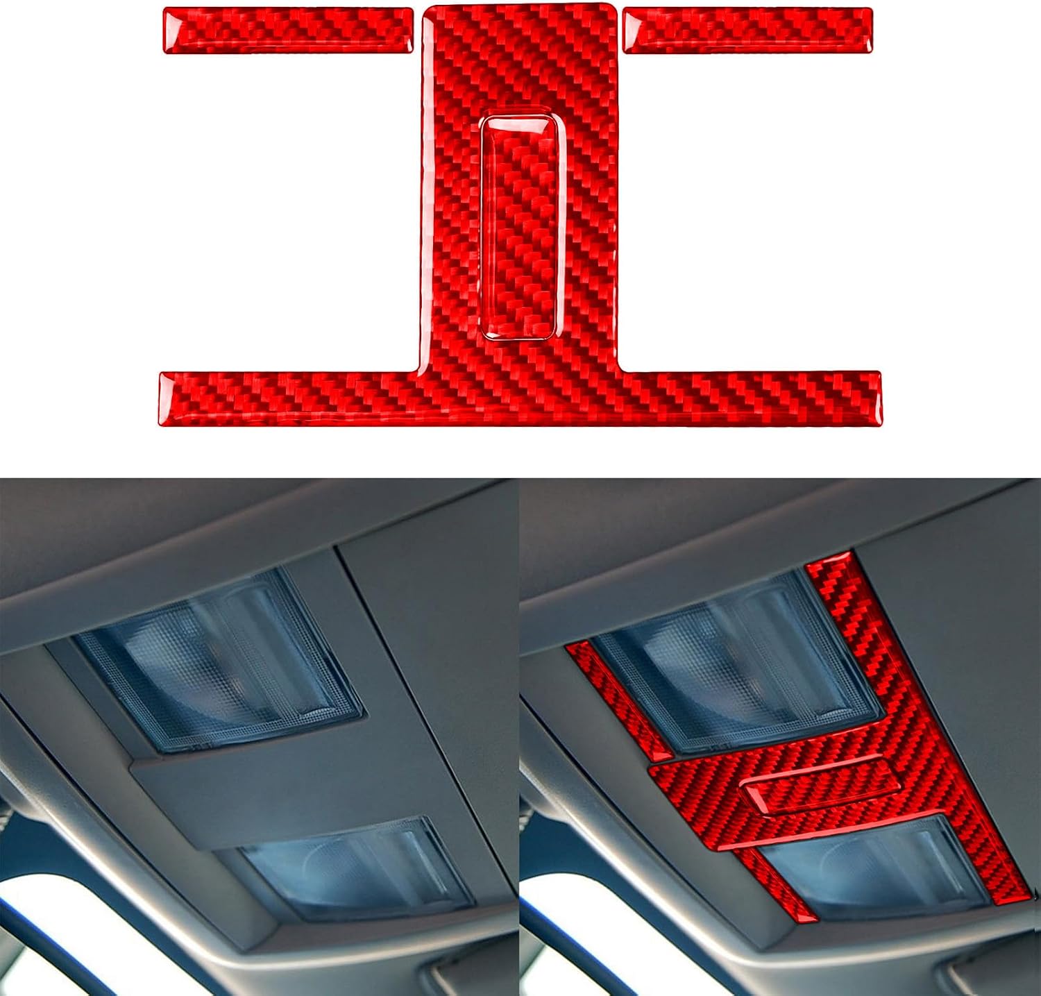Real Premium Carbon Fiber Decals Compatible with Chrysler 300 300C 2005 2006 2007 Car Dome Roof Reading Light Frame Sticker Auto Interior Accessories Decoration Red