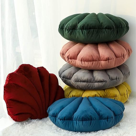 WAIUYIA Shell Pillow Seashell Shaped Accent Throw Pillow Sea Ocean Seashell Plush Pillow Soft Velvet Shell Throw Pillow Decorative Pillows Cushions for Bed Couch Chair Sofa Home (Red,14 X 11 inch)
