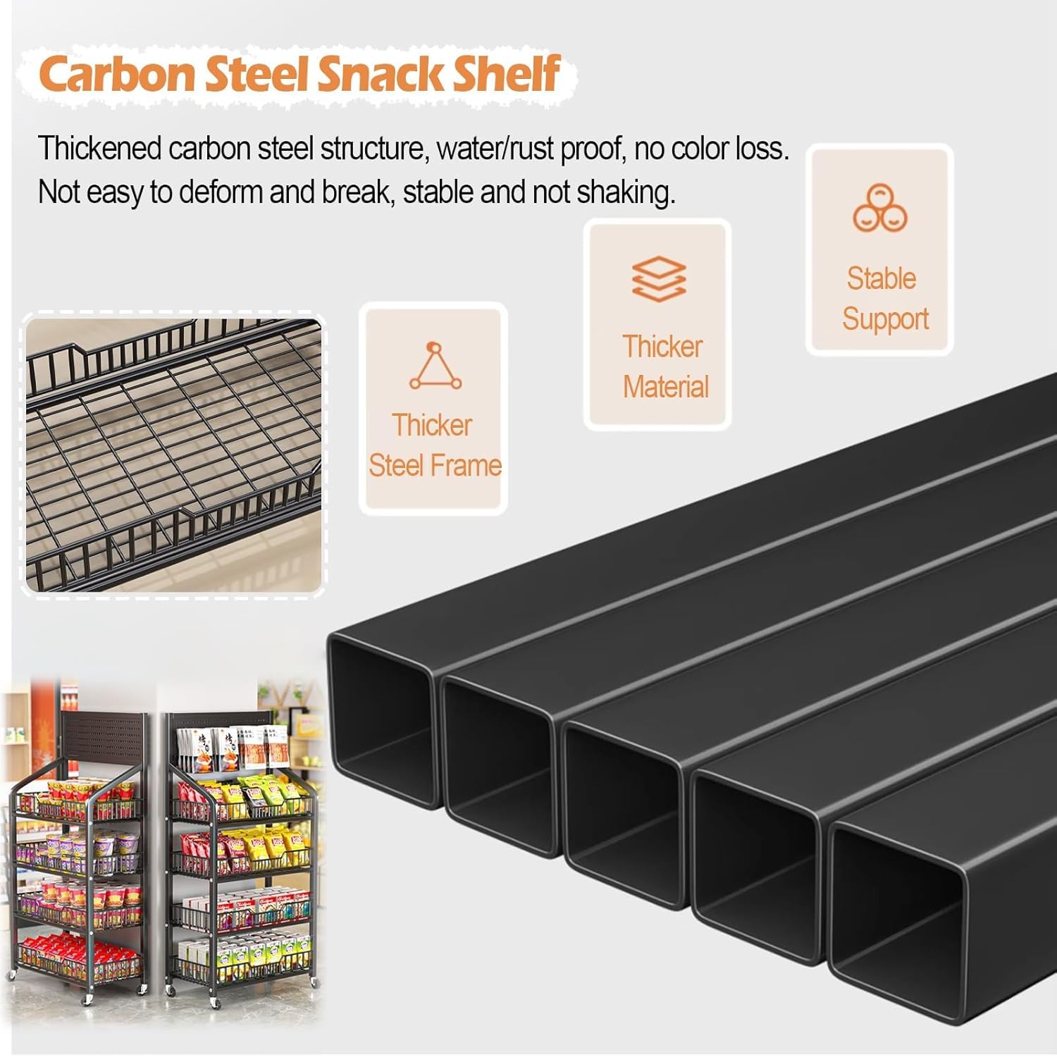 Snack Shelf Organizer Retail Snack Rack Display Stand for Supermarket, Kitchen Convenience Store/School/Cashier Desk Chip Bag Holder(4 Layers White,60x27cm/23.6x10.6in)