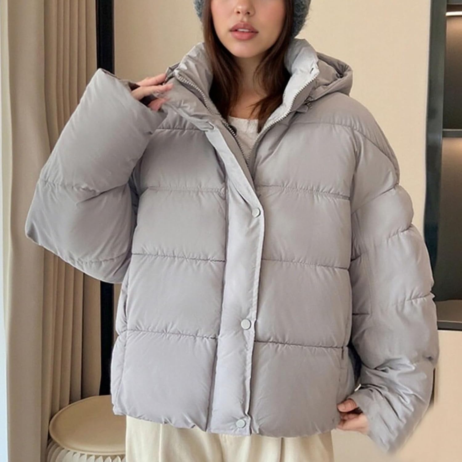 Women's Hoodie Puffer Jackets Down Puffer Jacket Winter Warm Hooded Coats for Women Quilted Lightweight Zip Up Outwear