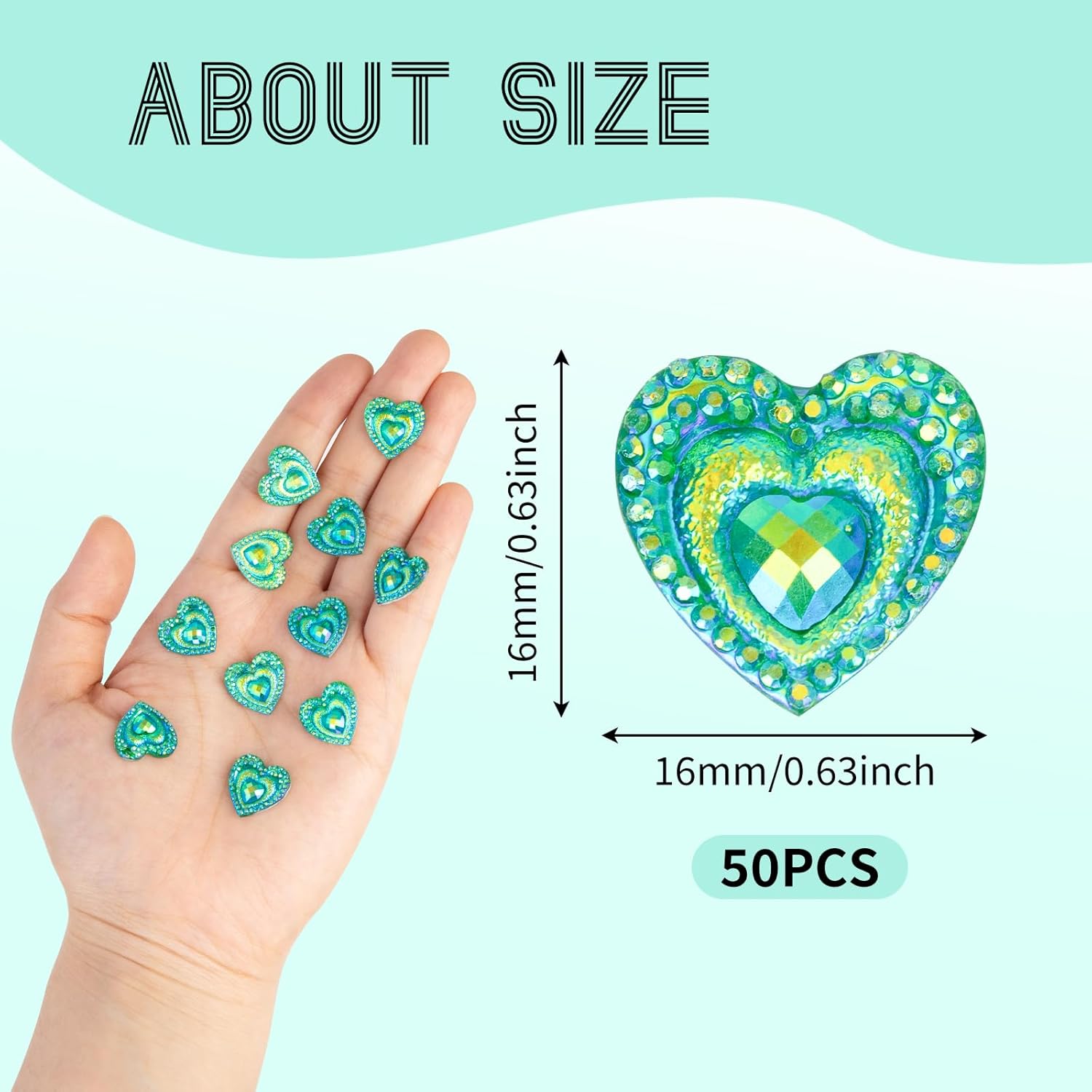 50 Pcs Resin Rhinestones for Crafting,Heart Shaped Rhinestones for Bedazzling Clothes Shoes Hats Bags & Sewing Accessories (Dark Green) - Image 2