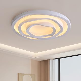 Moderne Weiße Blumen Deckenlampe,Round Ø50cm/3 Schicht Deckenleuchte,LED Dimmbar 3000-6000K Lampe Decke Flach mit Fernbedienung,Flower Deckenleuchten für Schlafzimmer,Wohnzimmer,Esszimmer.