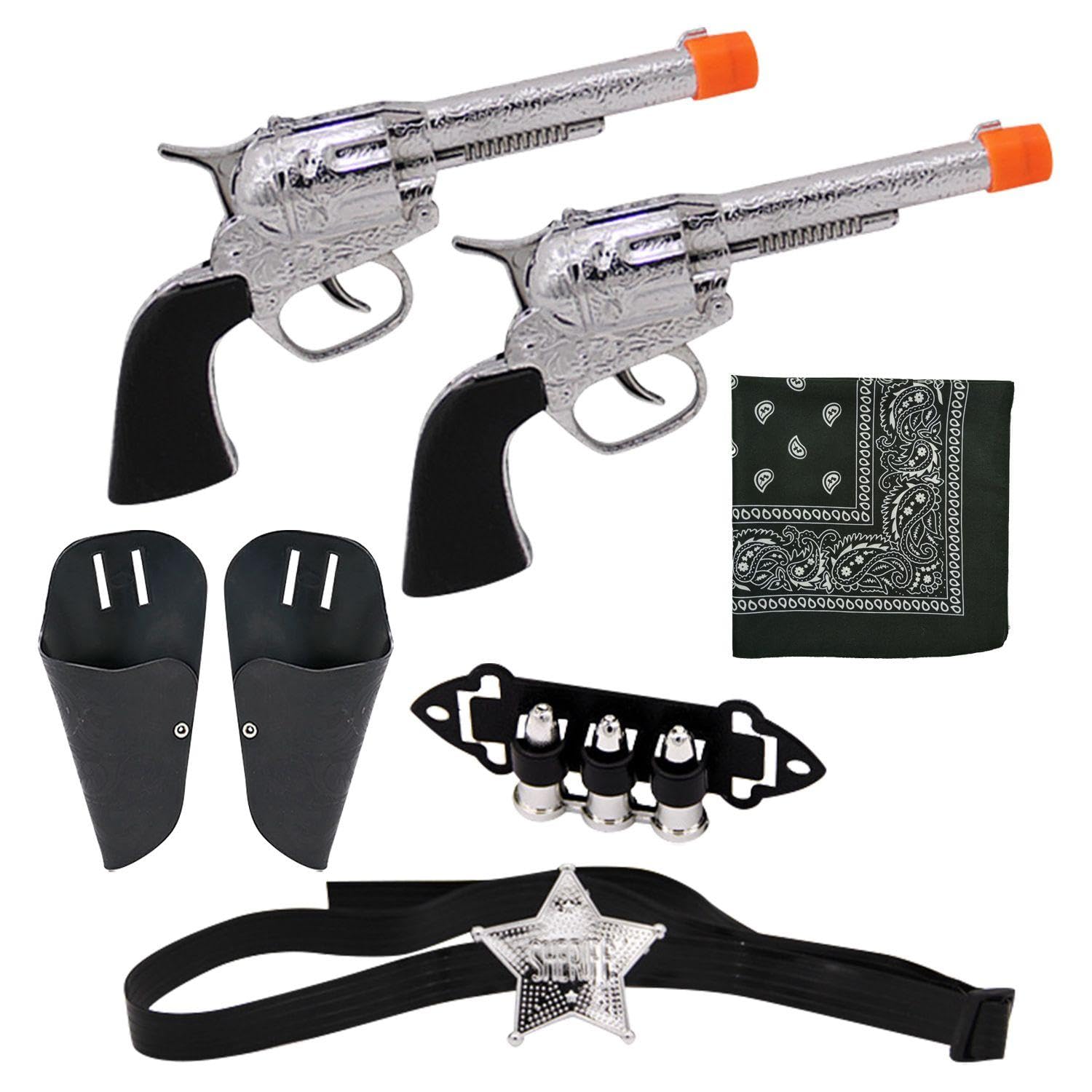 OODJVN 7 Pieces Of Western Cowboy Sheriff Accessories And 1 Piece Of Square Scarf, Children'S Toy Gun Set, Plastic Model Gun