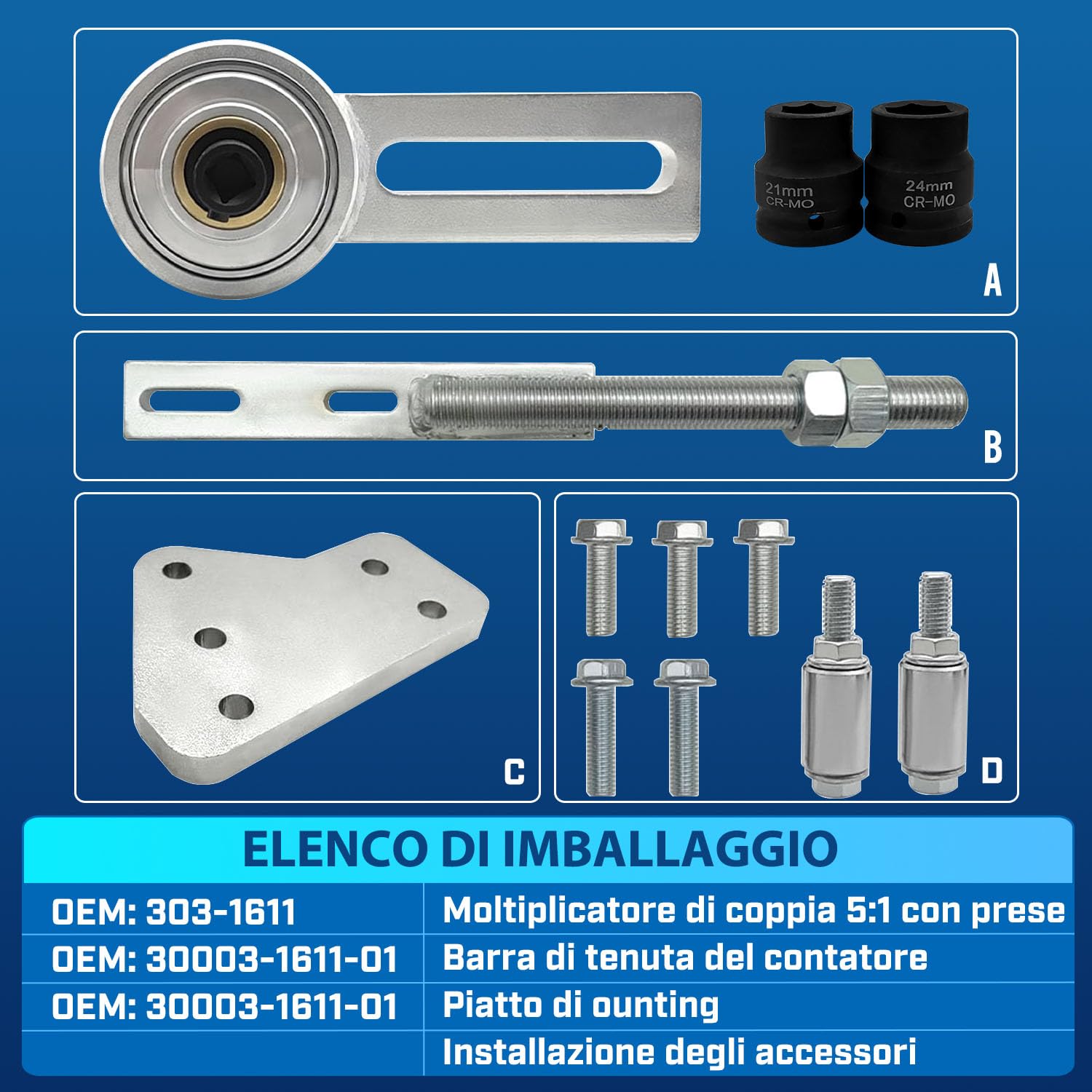 303-1611 - Estrattore puleggia Motore Albero Motore 1:5 con Chiave Centrale da 21 mm e 24 mm per Motori Ford 1.0 & 2.0 ECOBOOST Duratec, Strumento di Regolazione della puleggia.