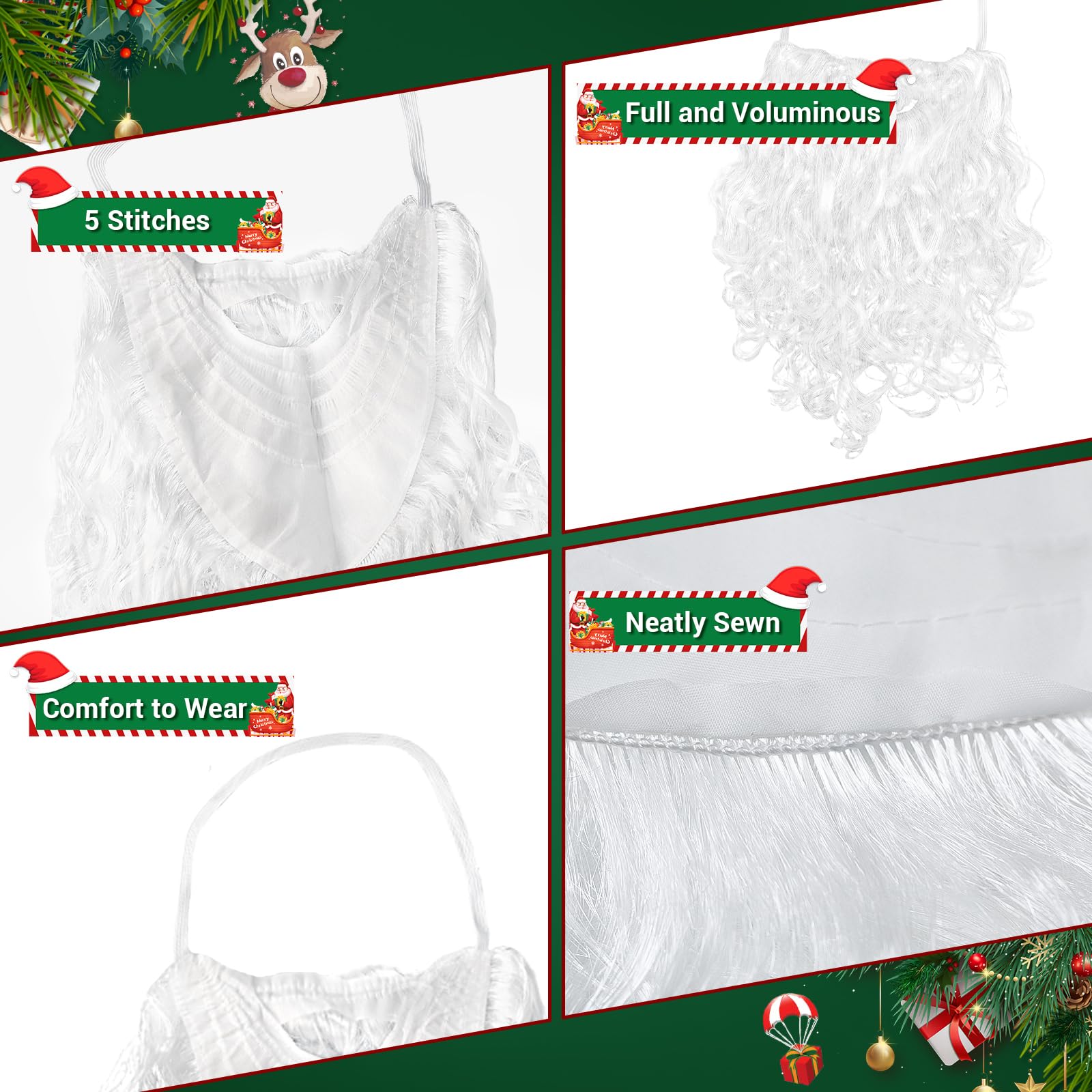 Weihnachtsmann Bart + Mütze Set – Rot-weißes Kostümzubehör Aus Weichem Filz, Realistischer Fake Bart Für Weihnachten, Karneval & Rollenspiele