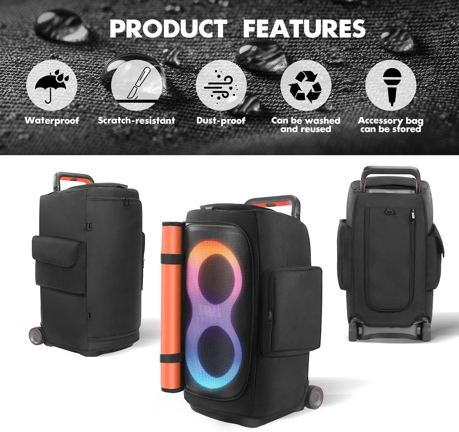 Speaker Case Compatible with JBL PartyBox 520 Portable Speaker, Outdoor Travel Soft Dust Cover Storage Bag with Zipper Window Pockets for Charger, Microphones, Headphones and Accessories - Image 3