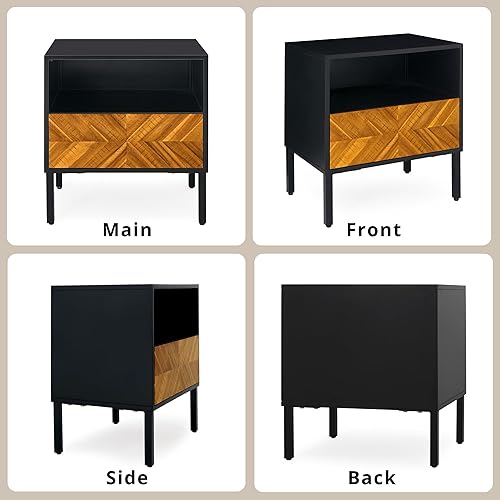 Miniatura 29 de Bme Lyra Mesita de noche, mesa auxiliar de madera maciza, fácil montaje, con 2 cajones de almacenamiento para sala de estar y dormitorio, moderna de