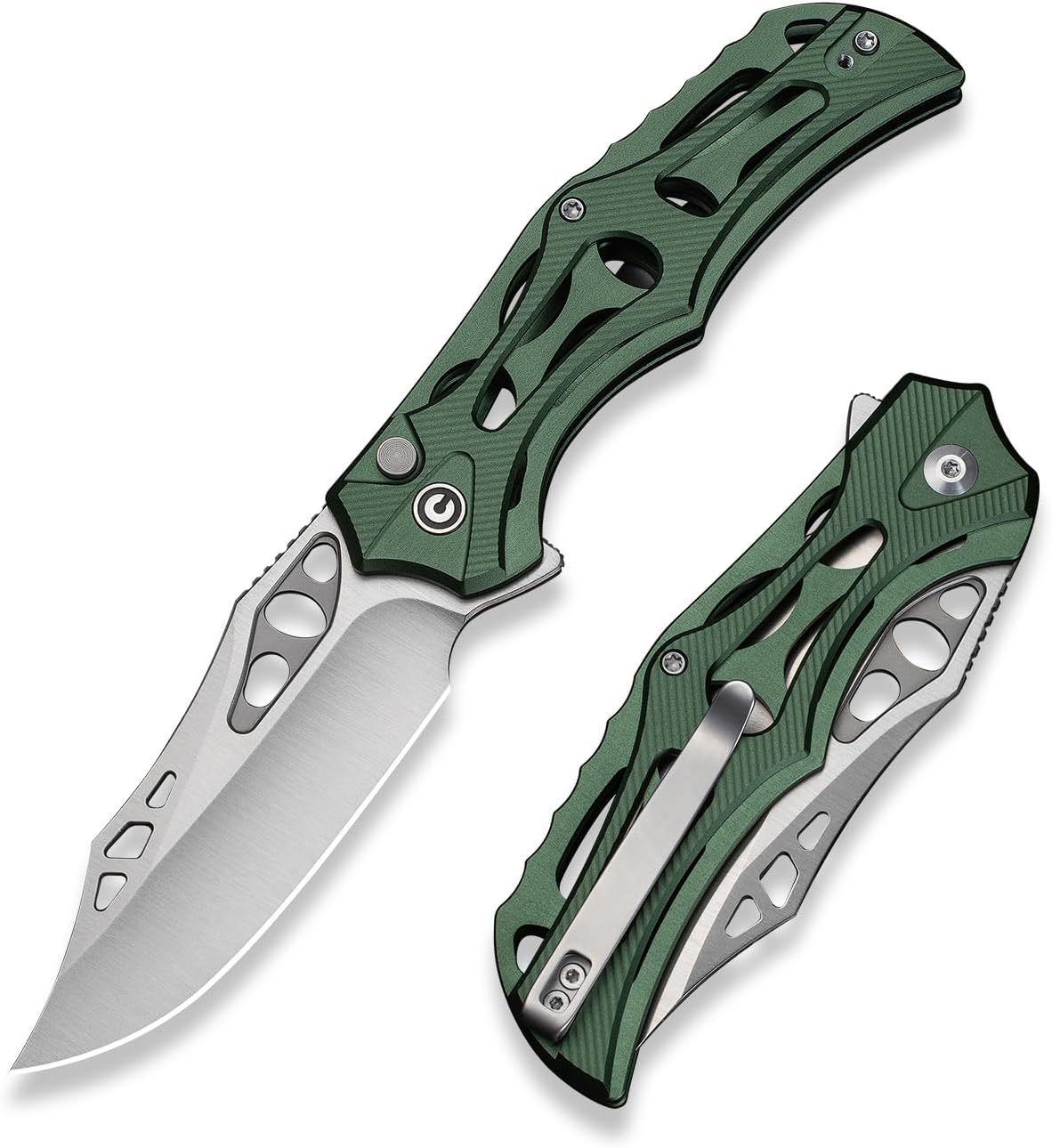 CIVIVI Biophase Pocket Folding Knife for Men, 3.48" Nitro-V Blade Aluminum Handle, Lightweight Skeletonized Flipper Knife for Tactical Survival C23083-1 (Green)